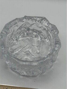 Daum France Signed Crystal Ice Glass Trinket Bowl Catchall Art Glass Vintage
